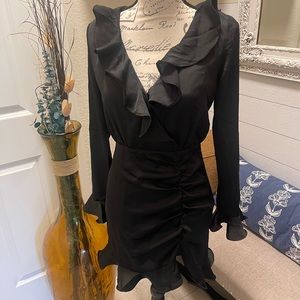 DO+BE Long Sleeve V-Neck Ruffle Dress (S)